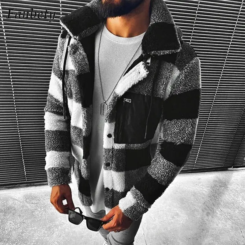 

Куртка мужская шерстяная с длинным рукавом, винтажная клетчатая кофта с капюшоном, модное свободное худи, кардиган, верхняя одежда, осень-зи...