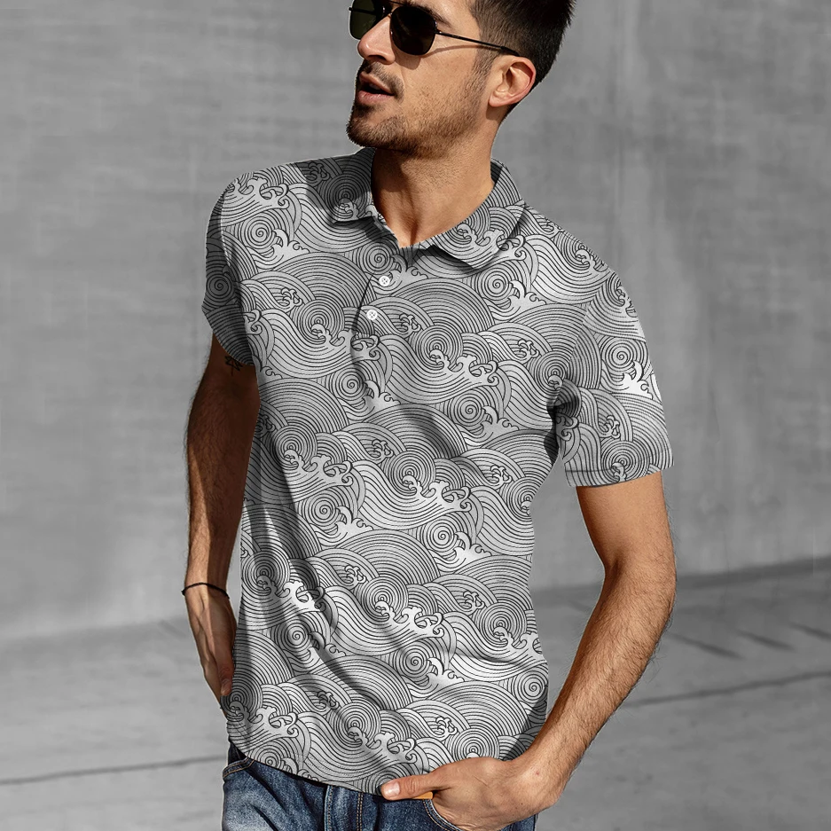 Рубашка-поло мужская с принтом в виде волн модная рубашка 3d-цифровой печатью