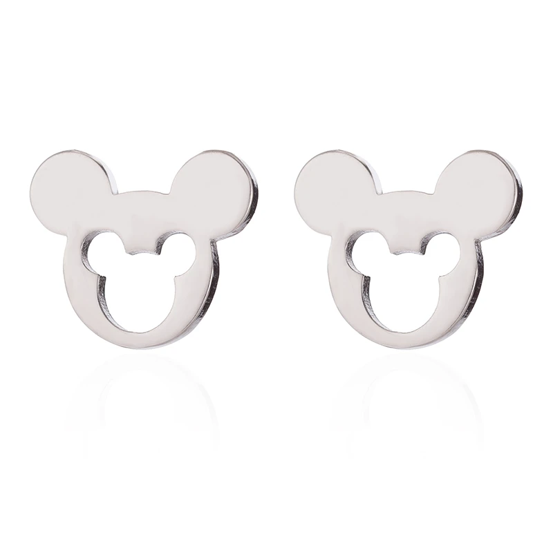steel earrings Yiustar Грация серьги «Микки Маус» крошечные Микки серьги для женщин девочек детей детские серьги-гвоздики мини мультфильм Ювелирные изделия Подарки - Metal Color: steel earrings