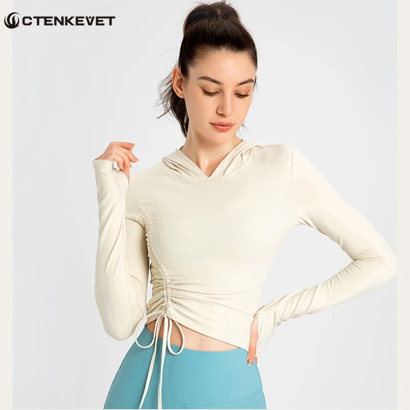 

Hooded Blouse Long-Sleeved Sports Top Women's Tight-Fitting Self-Cultivation Running Trousers Yoga Wear Gym Workout Crop Top