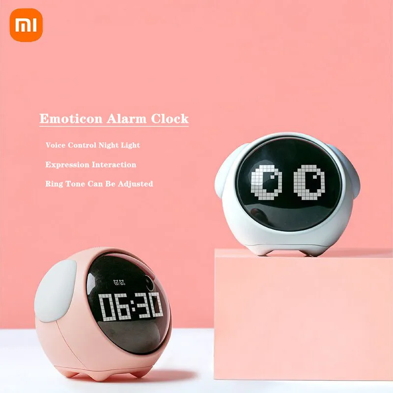 

Xiaomi Cute Cartoon Expression Alarm Clock Multi Function Digital LED Voice Controlled Light Bedside Thermometer Clock For Home