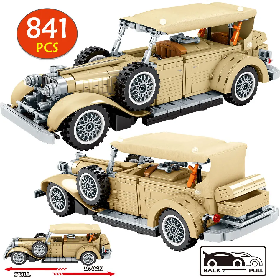 

841pcs City Pull Back Classic Vintage Car Model Building Bricks MOC Technical Roadster Blocks Education Toy for Children