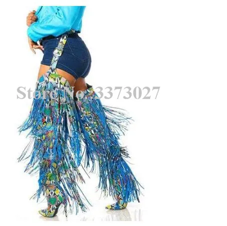 Женские длинные сапоги из змеиной кожи с кисточками | Обувь