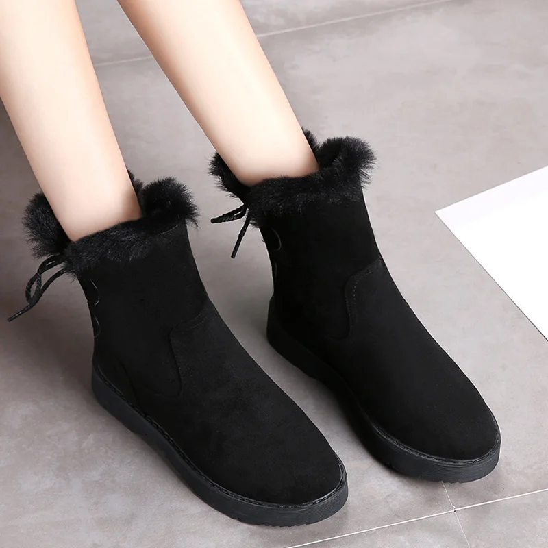 Новые модные теплые женские ботильоны без застежки из шерсти удобные зимние