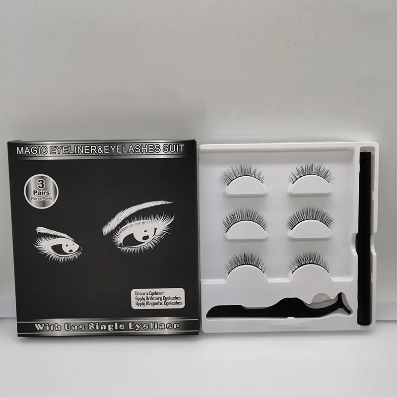 3 pairs of false eyelashes magnetic eyeliner solution package | Красота и здоровье
