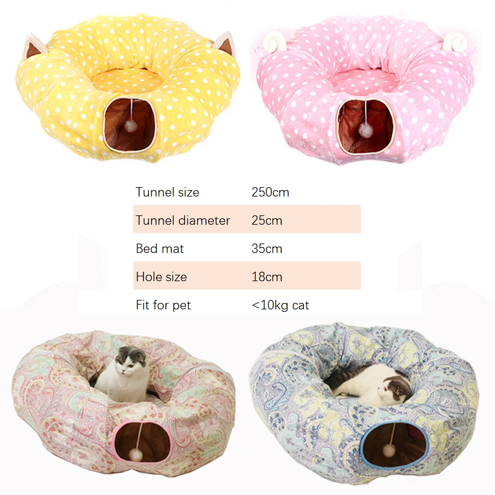 T&uacute;nel redondo para gatos, juguete interactivo con alfombrilla para cama, cama plegable extra&iacute;ble para mascotas, ejercicio para cachorros-3