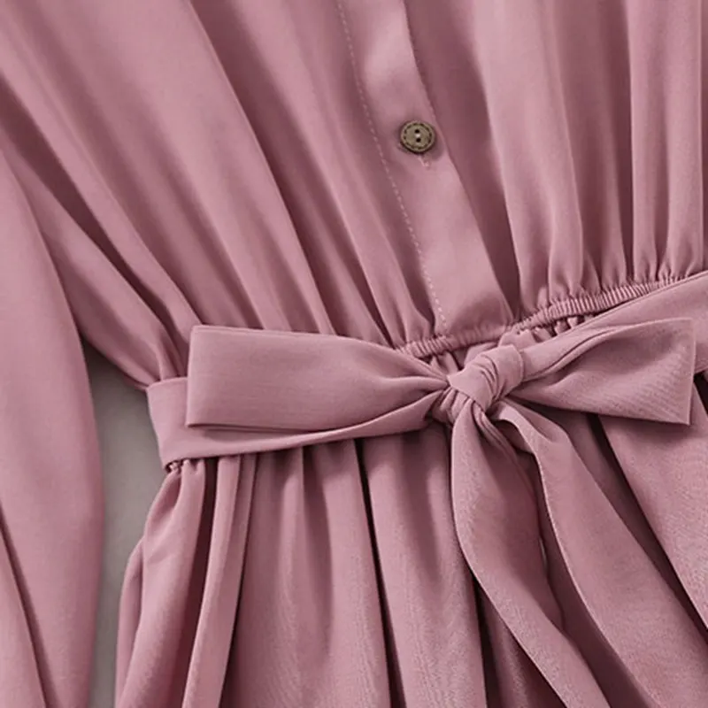 Женское платье с отложным воротником однотонное простое рубашка расклешенными