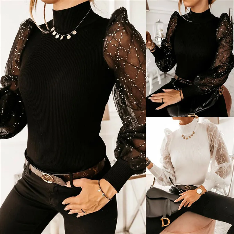 Блузка женская шифоновая с длинным рукавом модная рубашка буффами в Корейском