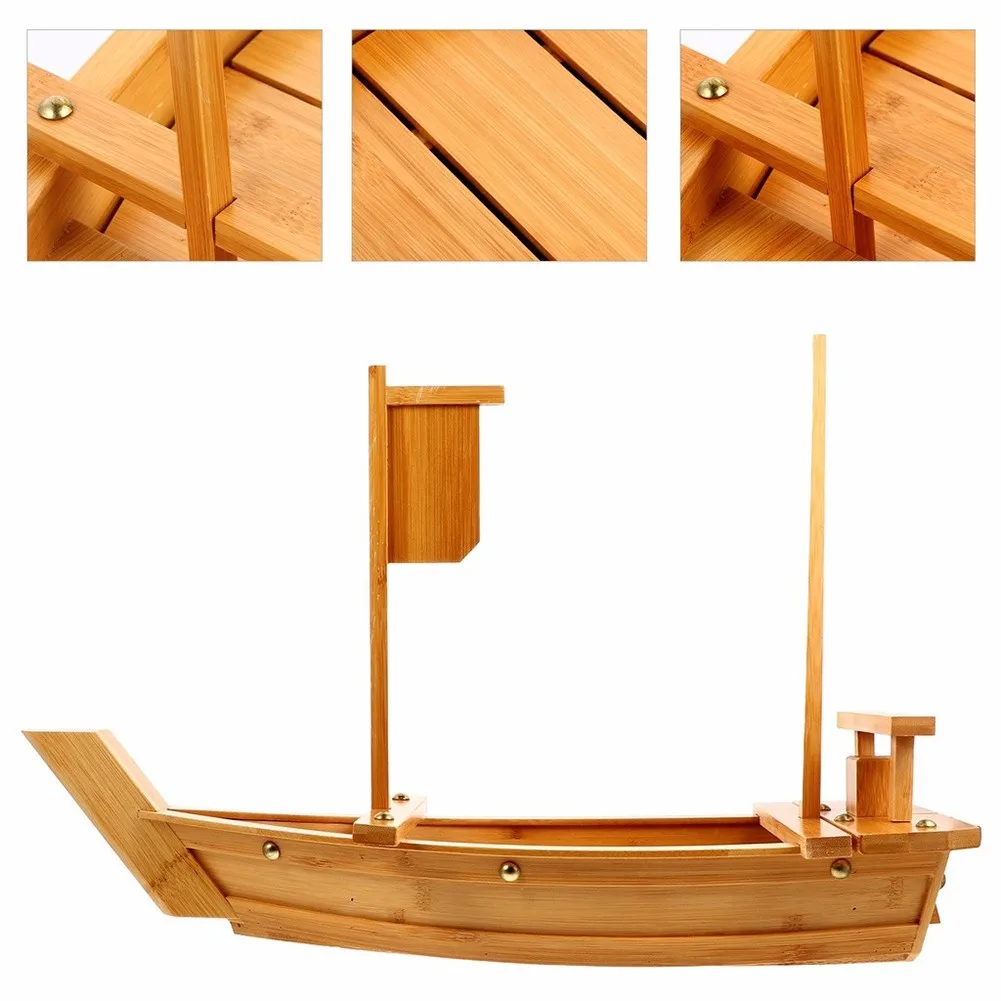 

1pc Bamboo Sushi Plate Boat Shaped Plate Practical Snack Tray Food Serving Dish 52.50X32.50X19.50cm For Restaurants Hotels