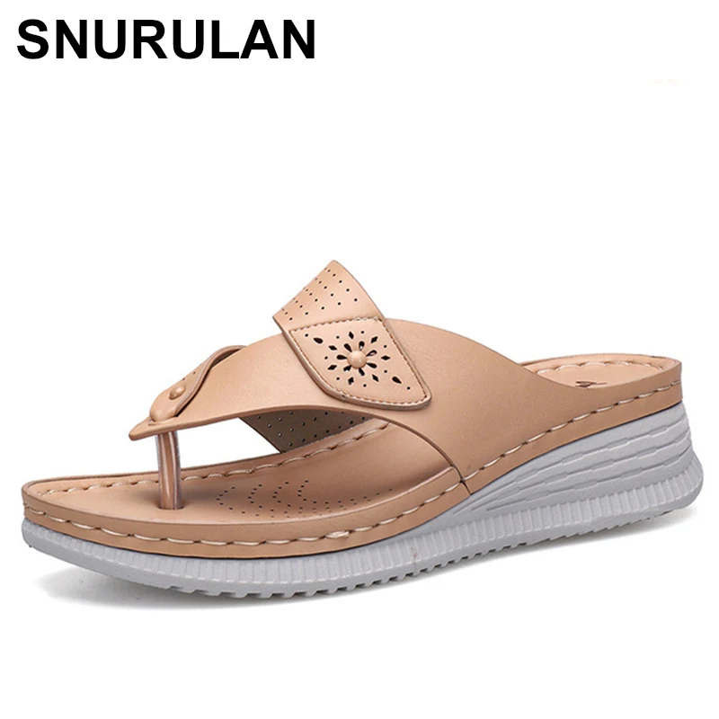 

SNURULANSummer Fashion Women Flip Flops Casual Anti-Slip Slippers Beach Slippers Wedges Sandals Light Open Toe Shoes For Ladies