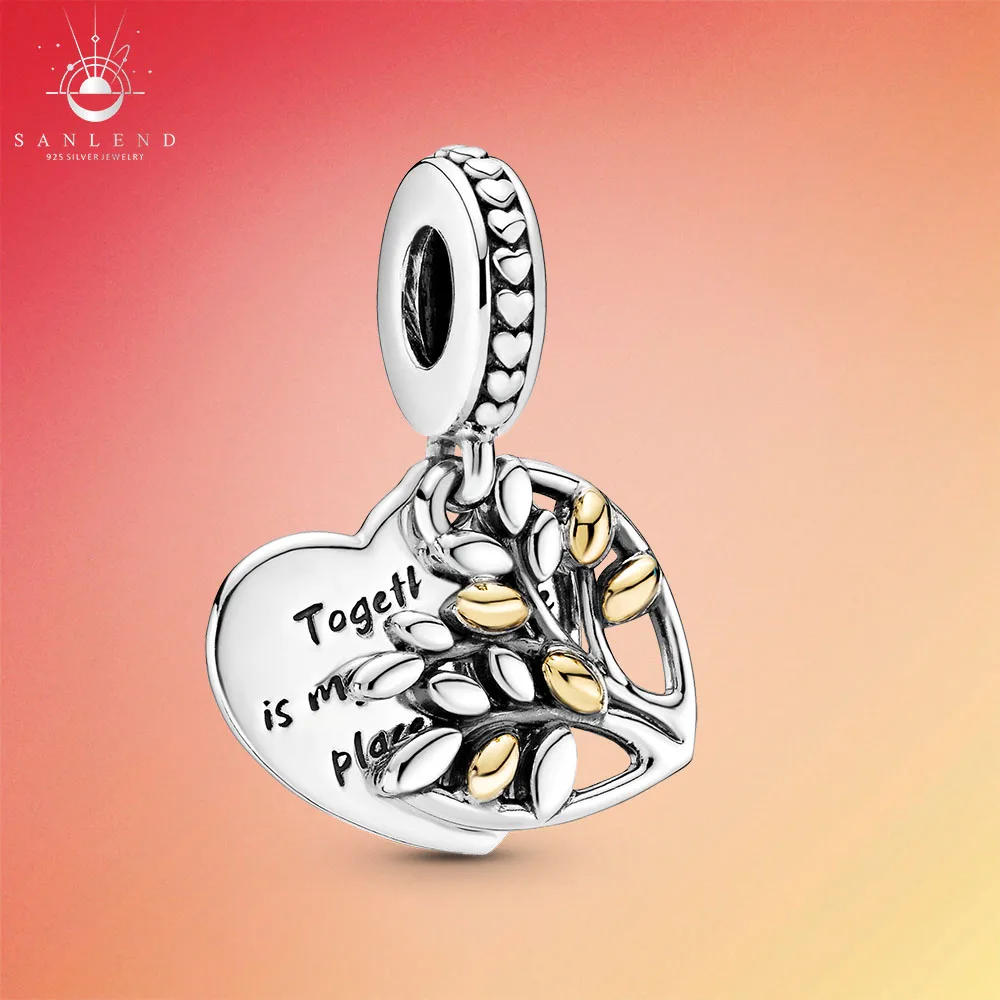 

Sanlend 925 Sterling Silver Beads Two-tone Family Tree Heart Dangle Charm fit Original Pandora Bracelets DIY Gift Women Jewelry