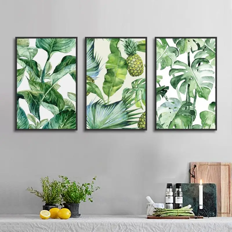 Постер на холсте с тропическими растениями и фруктами в скандинавском стиле