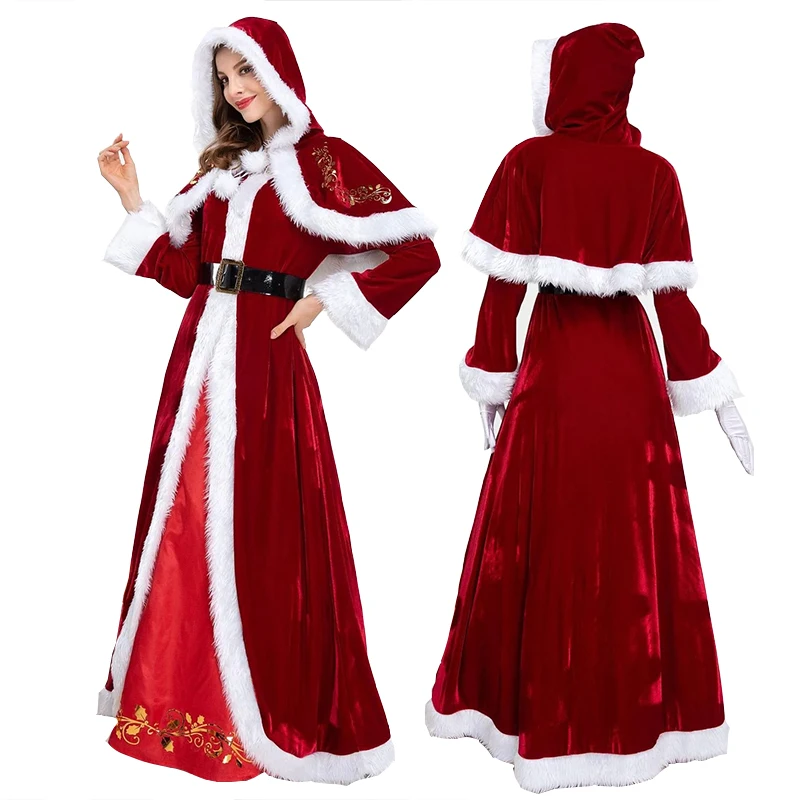 

Рождественский костюм, бархатный роскошный костюм для косплея Санта-Клауса, папы, маскарадный костюм, полный комплект для Хэллоуина, коспле...