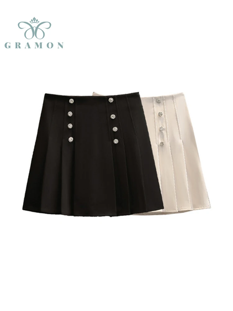 

Юбка женская плиссированная с завышенной талией, модная однотонная офисная мини-юбка-трапеция на пуговицах, универсальная, большие размеры...