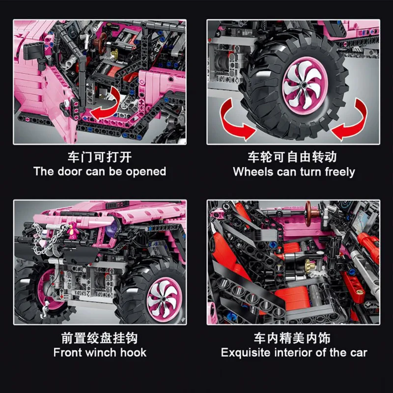 

2452 PCS 0220101 Vehicles Pink Technicalal Building Blocks Assembled Bricks Cars Model DIY Creator Gifts for Kids Girls Friends