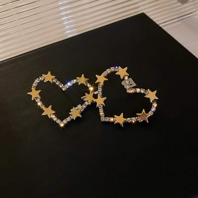 

LOVOACC Personality Spark Rhinestones Hollow Love Heart Earrings for Women Gold Color Alloy Star Dangle Drop Earrings Oorbellen