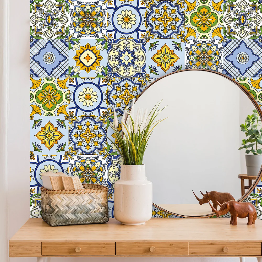 

10p PVC Color Mandala Style Crystal Waterproof Tile Cabinet WallPaper For kitchen Bathroom Furniture Renovation Wall Sticker