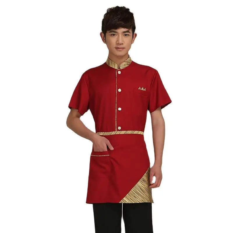 

Short Sleeve Restaurant Hotel Waiters Overalls Waitress Uniform Unisex Restaurant Uniform Hotel Uniform Top and Apron