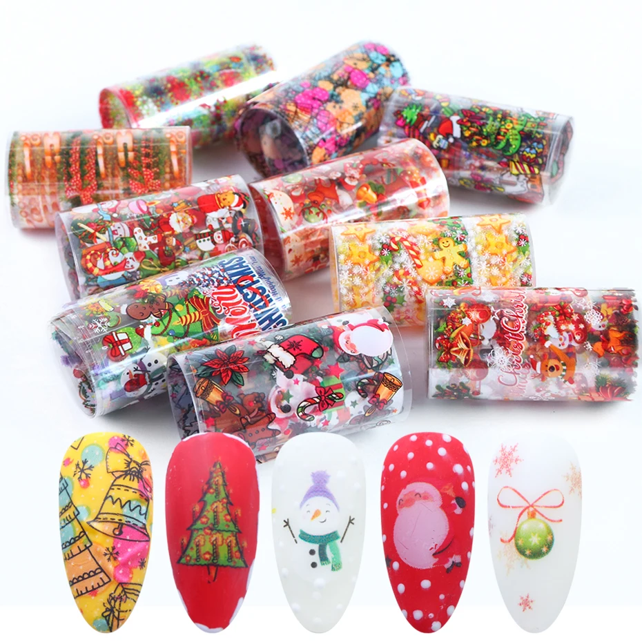 10 рулонов/набор Рождественская пленка для ногтей переводная наклейка олень
