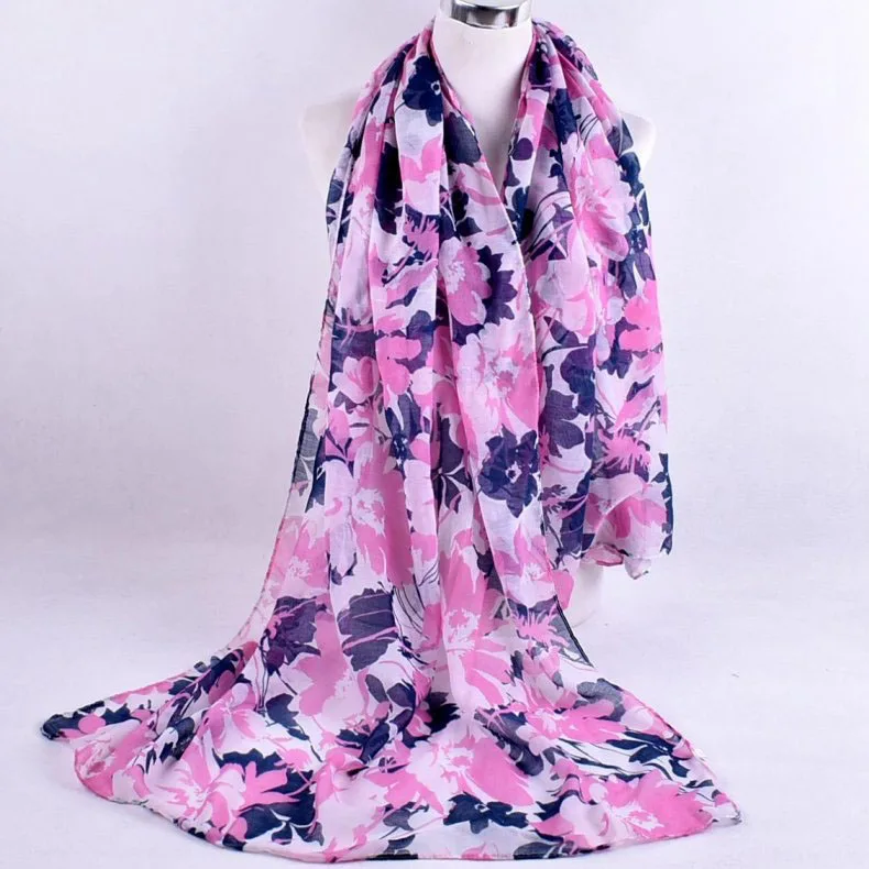 

2020 Autumn Winter Floral flower Voile scarf silk square hijab cool shawl ladies foulard femme headband hair bufanda mujer shawl