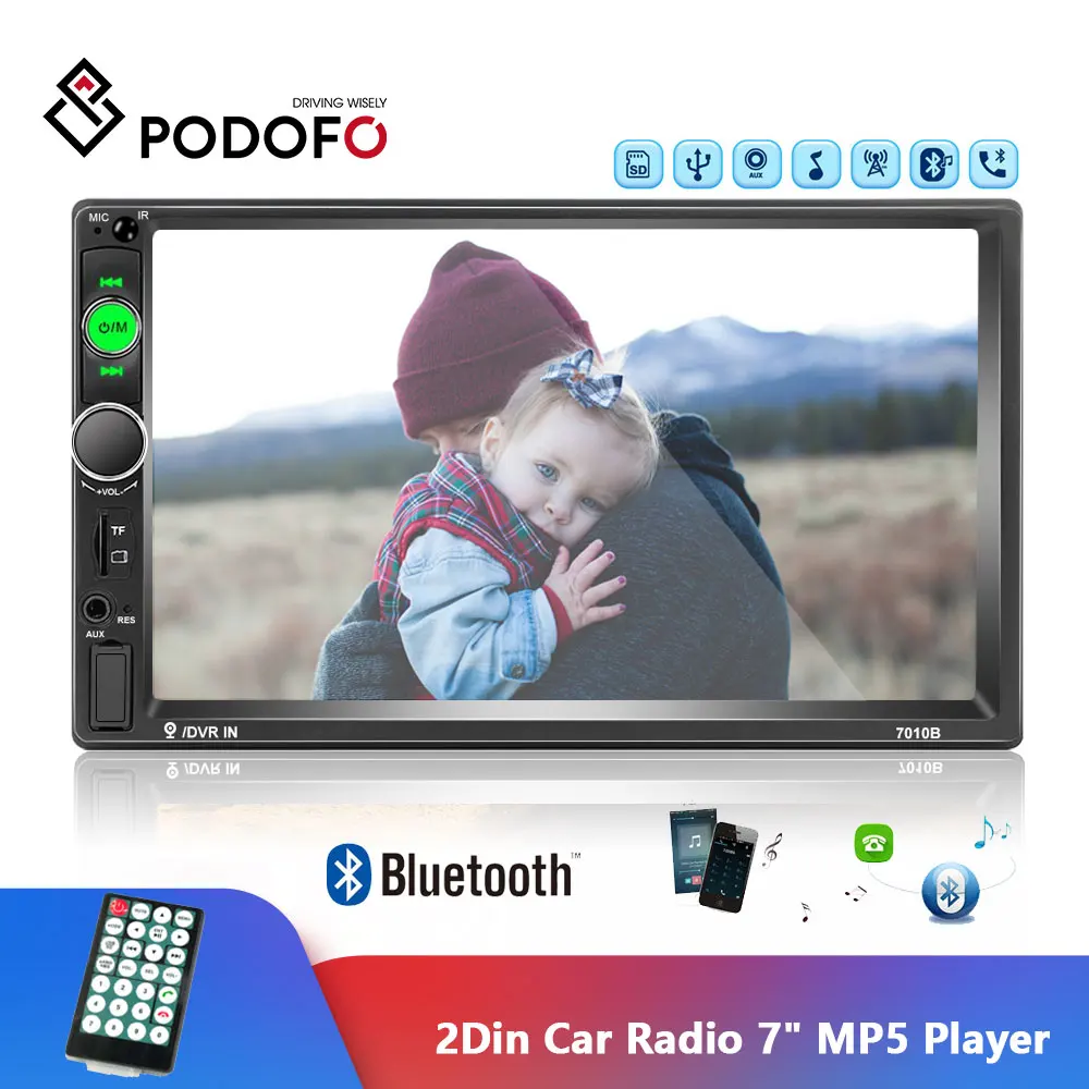 Podofo 2Din Автомобильная Радио 7 &quotMP5 цифровой дисплей Bluetooth зеркальная поверхность