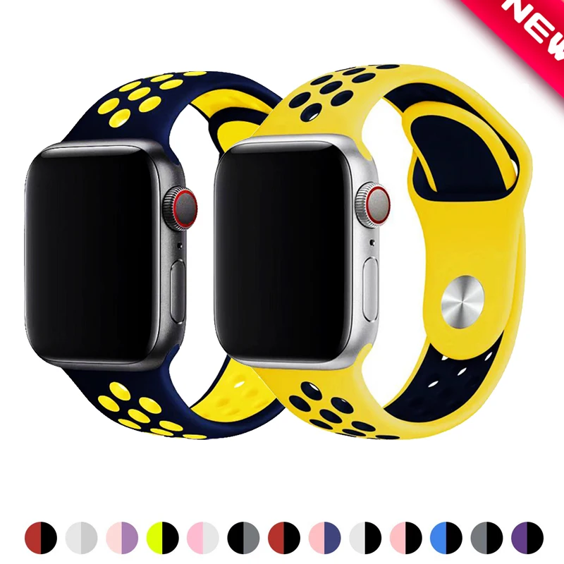 Спортивный ремешок для часов для apple watch группа 4 5 44 мм 40 мм, 42 мм, 38 мм, версия наручных часов iwatch, браслет series 5/4/3/2/1 силиконовый ремешок для часов с резиновой лентой