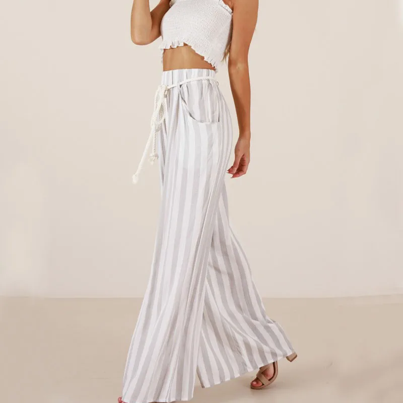 Женские широкие брюки yuqung в полоску женские льняные длинные с высокой талией