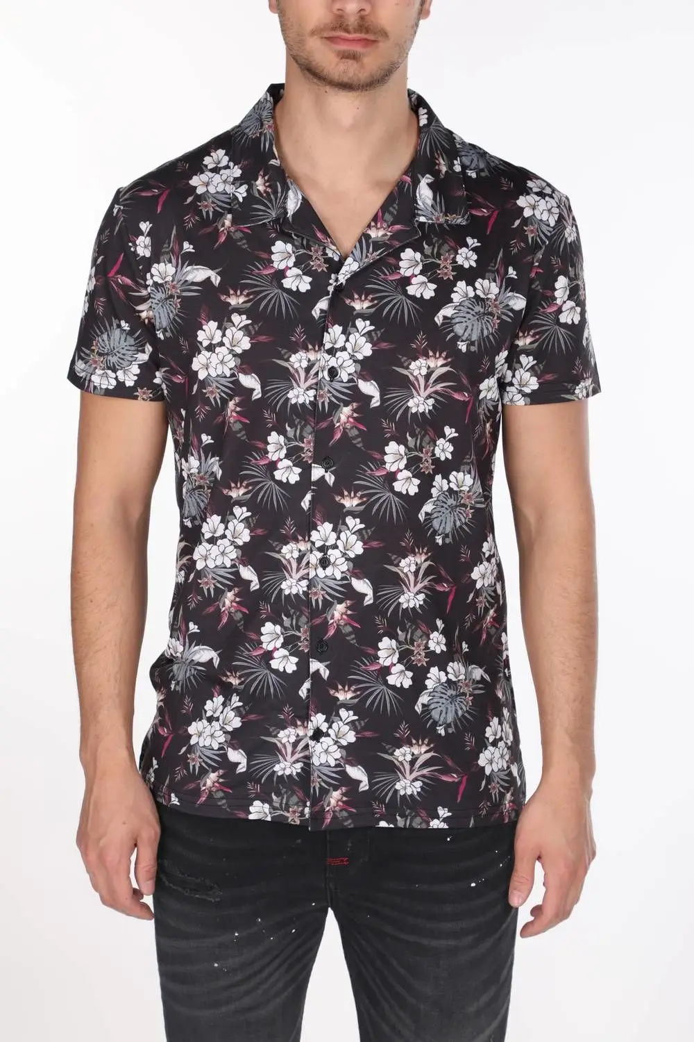 

Markapia Black Floral Pattern Short Sleeve Shirt