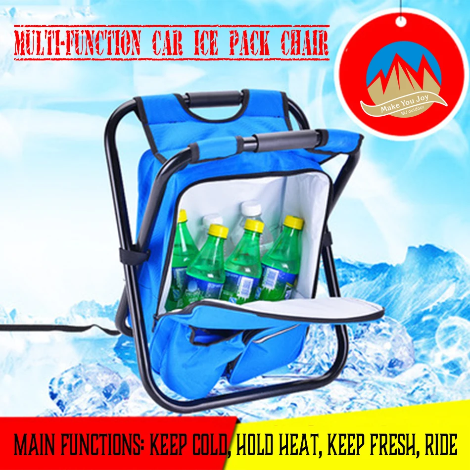 MYJ 3 in 1Collapsible Camping Seat Cooler Chair Insulated Ice Bag with stool &amp Padded sholder straps Foldable Fishing | Спорт и