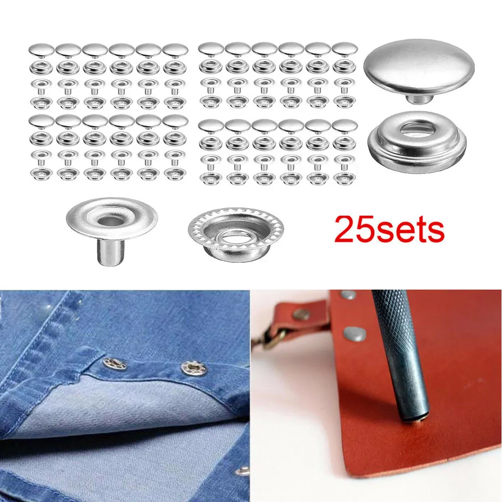 

100Pcs Stainless Steel Fastener Snap Press Stud Buttons For Marine Boat Canvas 15 Mm Silver DIY Craft