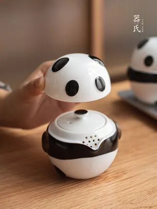 

Набор керамических чашек в виде панды, креативный чайный набор для дома и путешествий, защита от ожогов, чайный набор для бровей кунг-фу Цзин...