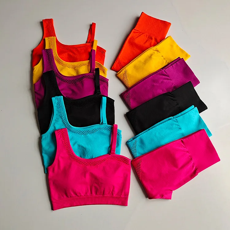 Hollow Out Yoga Set Women Fitness Clothing Sportswear Woman Gym Leggings + Padded Push-up Strappy Sports Bra Fitness Suit