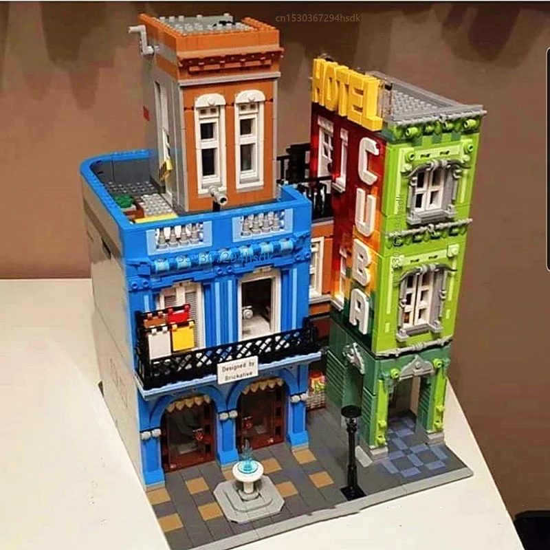 4143 шт MOC креативный город губа отели треет вид бистро кирпич модель streetview