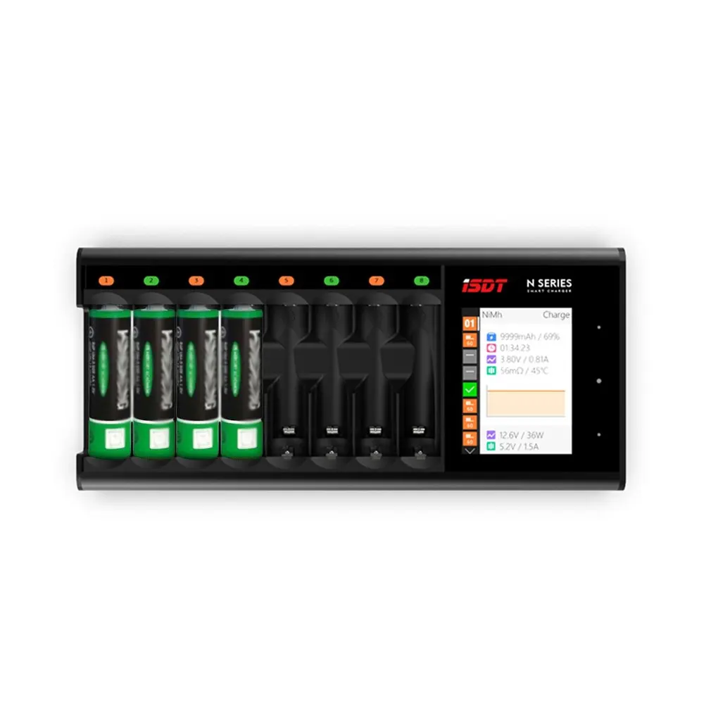 Cargador de bater&iacute;a Universal ISDT N8 con pantalla LCD, pilas recargables AA AAA li-lon, cargador de bater&iacute;a r&aacute;pido de 8 ranuras, ni-cd, LiFePO4-3