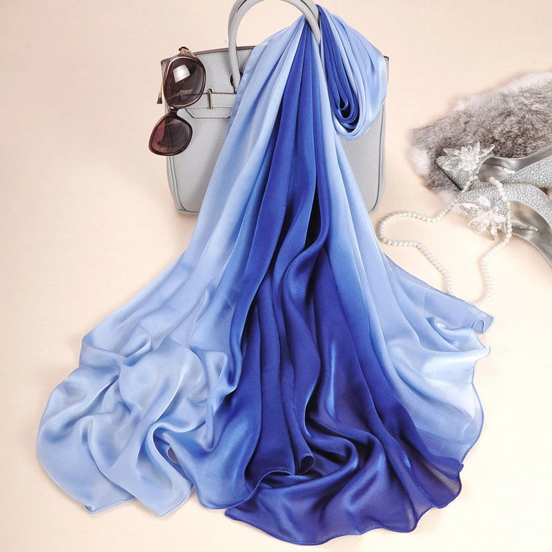 

Satin silk gradient color versatile dual-use long sunscreen silk scarf