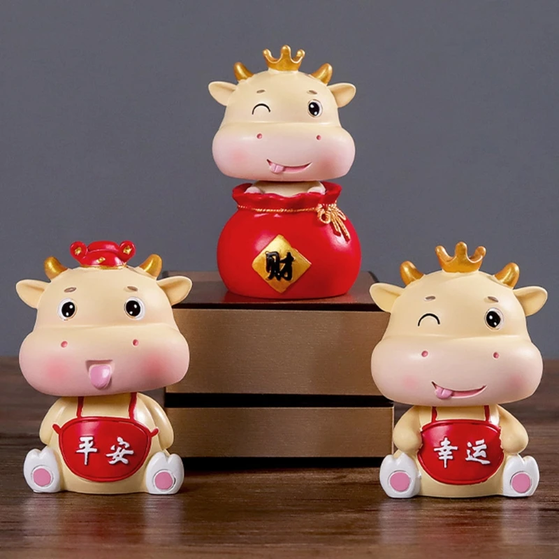 

4 Pcs Creative Shaking Head Ox Mascot Desktop Ornaments 2021 Chinese New Year