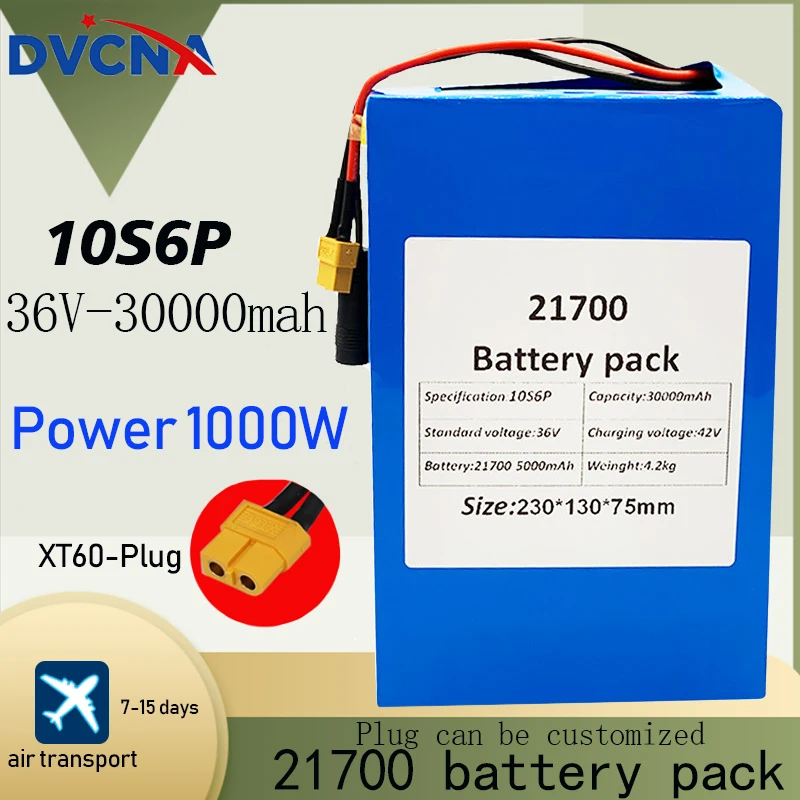 

36V 30ah 21700 10S6P Electric Bicycle Battery 36V 30000mAh 1000W Lithium Battery Built-in 20A BMS Electric Bikes Motor