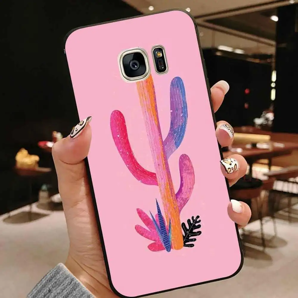 Мягкий силиконовый чехол для samsung galaxy s7 розовый мультяшный кактус противоударный