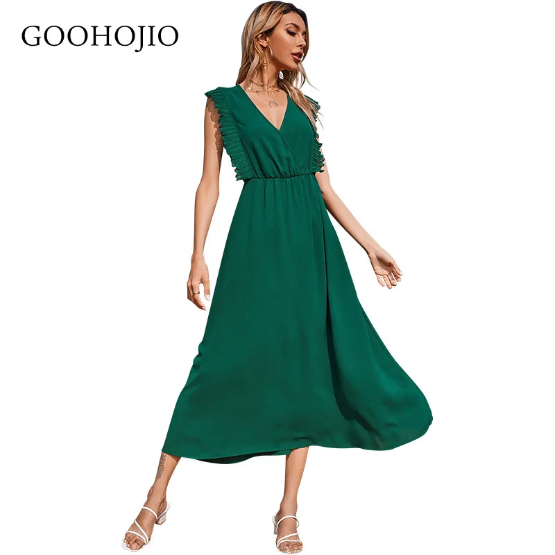 

GOOHOJIO 2021 Spring Autumn New High Waist Sleeveless Dress Women Solid Color Fashionable Dress Ladies Temperament Women Dress