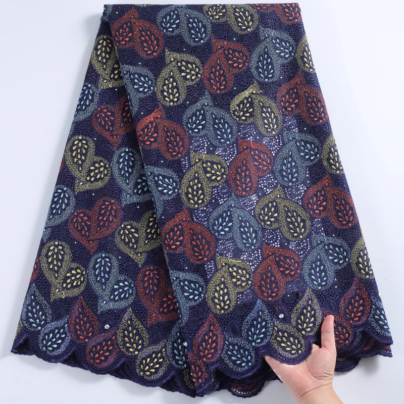

SJD LACE High Quality Cotton Swiss Voile Fabric Black African Fabric Colorful Embroidery Nigerian Fabric For Women Wedding A2234