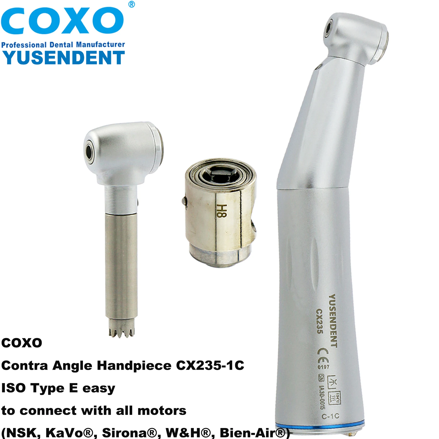 

COXO Dental 1:1 Fiber Optic Low Speed Ceramic Bearings Inner Water Contra Angle Handpiece /Spare Cartridge/Head CX235-1C