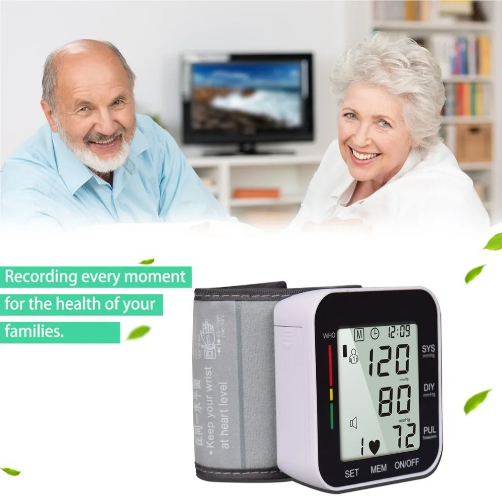 High-definition Digital Cuff Tonometer LCD Display Screen Wrist Blood Pressure Monitor Device Heart Pulse Rate Meter Tensiometer | Красота и