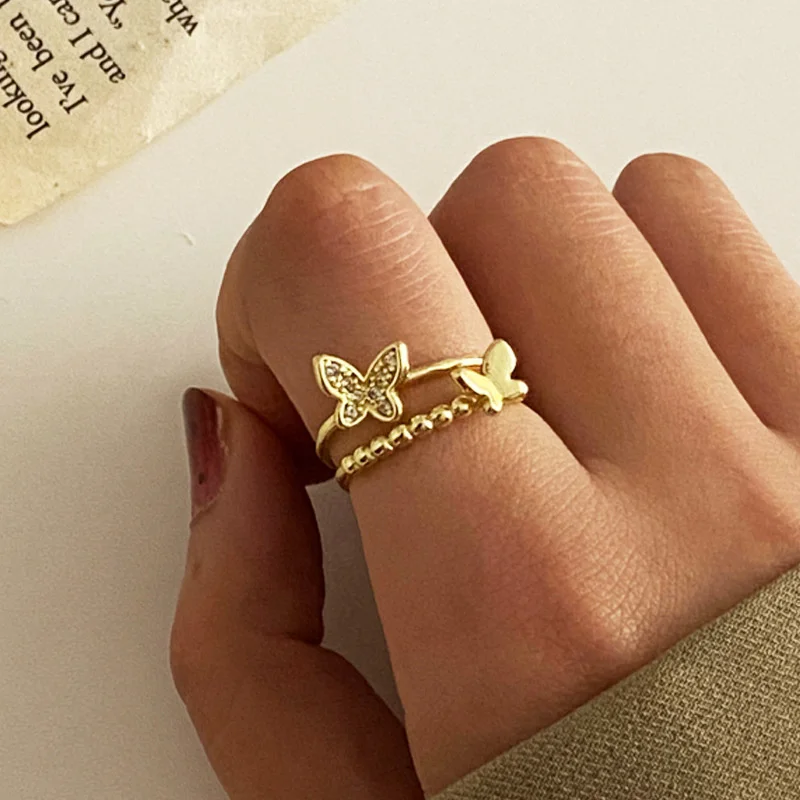 

Elegant Butterfly Female Korean Simple Ring for Women Adjustable Open Design Pave Zircon Butterfly Ring Wedding Jewelry Gift