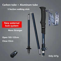 pioneer 5 section folding carbon fiber canne walking stick trekking poles light weight nordic walking telescopic baton outdoor