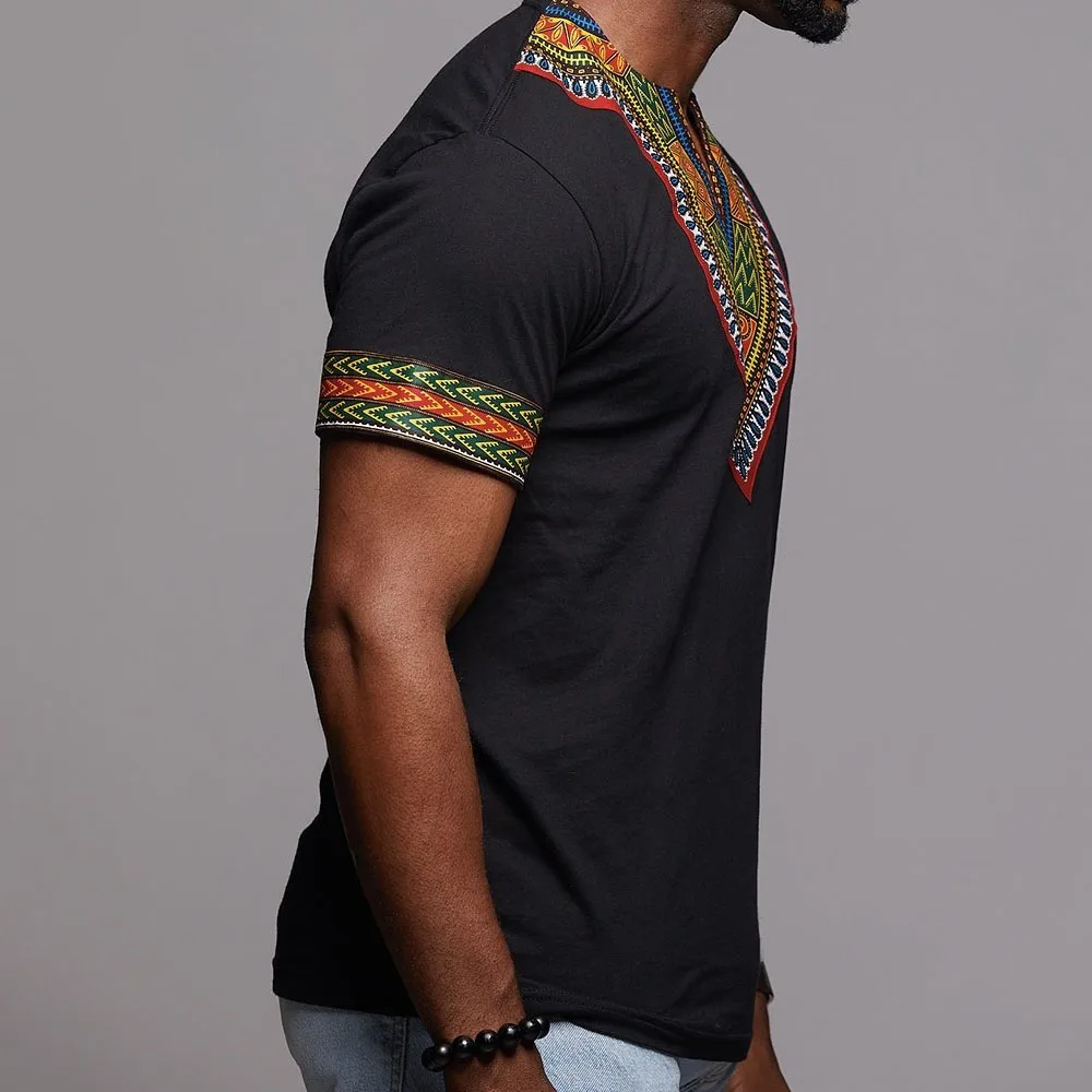 

Summer Men Simple African T-shirt Straight Short Sleeve Vintage Tee Casual Tops Ethnic Elements Retro Young Fashion Tshirt