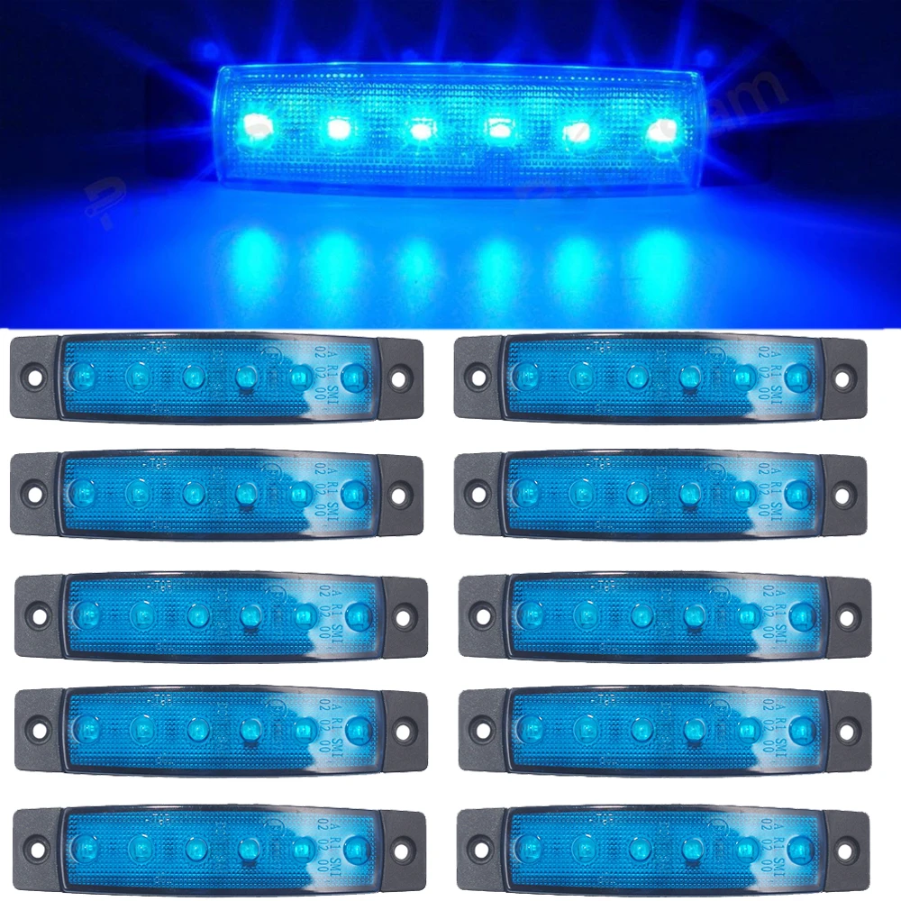 

10pcs Blue 12V / 24V 6 SMD LED Auto Car Bus Truck Lorry Marker Indicator low Led Trailer Light Rear Side Lamp