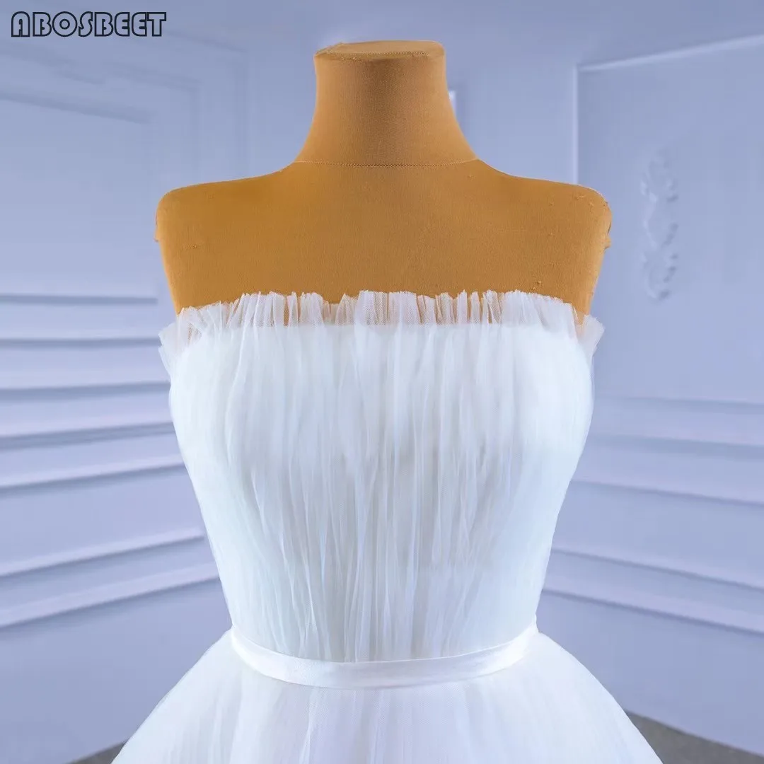 

High Low Wedding Dress with Detachable Train Wedding Gown for Bridal 2021 Strapless Luxury Beads Pleat Top Vestido De Noiva