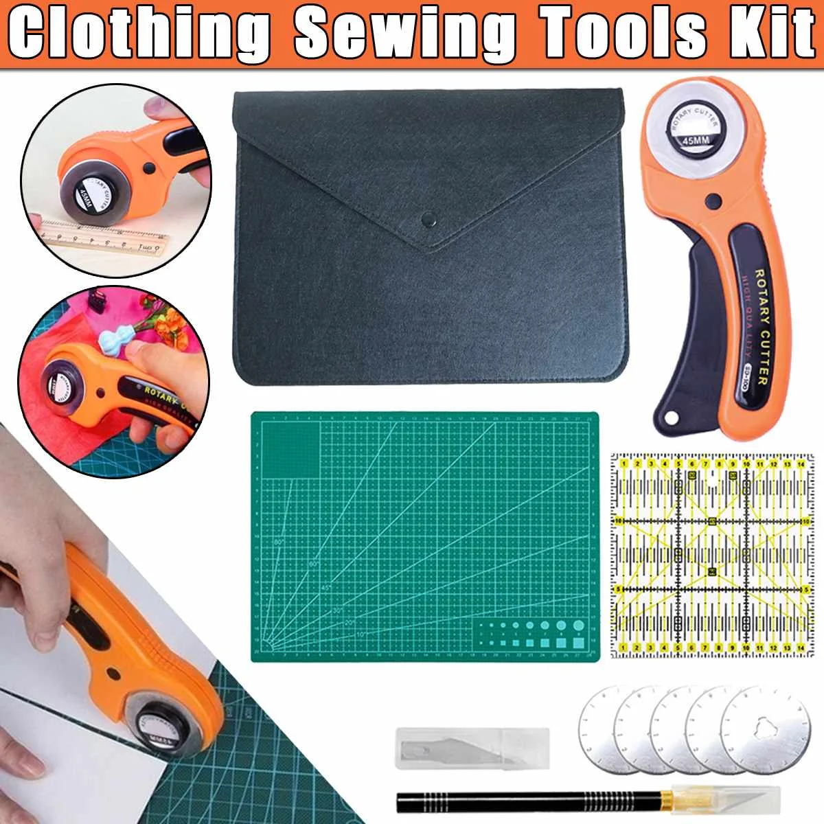 45mm Leather Cutting Tools Rotary Cutter Blades Fabric Circular Cutting Patchwork Leather Craft Cutter DIY Craft Sewing Tool kit