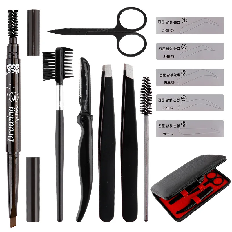 

7pcs/set Black Eyebrow Trimming Scissors Stainless Steel Tweezers Eyebrow Scraping Comb Razor Clip Makeup Tools Sets