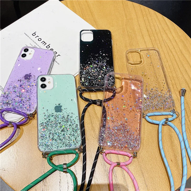 

Glitter Crossbody Strap Lanyard Case For Xiaomi Redmi Note 8T 8 9 10 Pro Max 9S 10S 8A 9A 9C 9T K20 K30 K40 Pro Silicone Cases